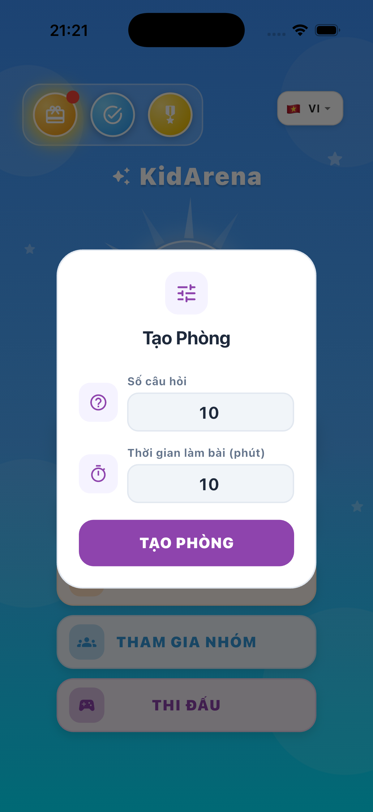 Tạo phòng thi đấu